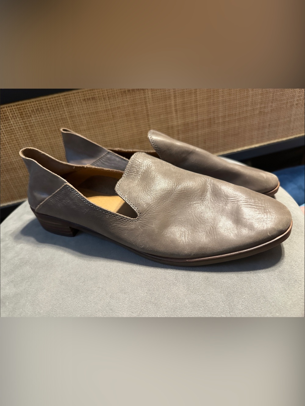 Lucky Brand Women's Grey Leather Slip-On Flats